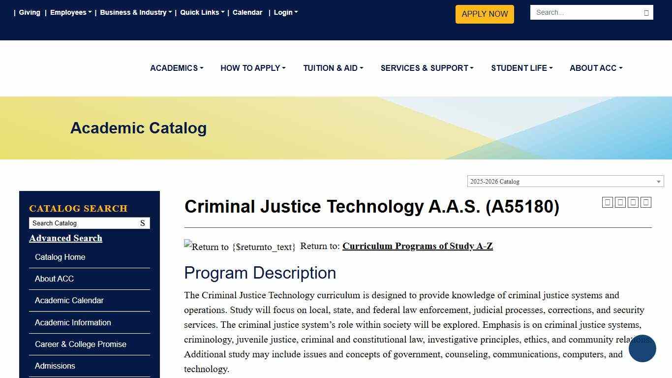 Program: Criminal Justice Technology A.A.S. (A55180) - Alamance Community College